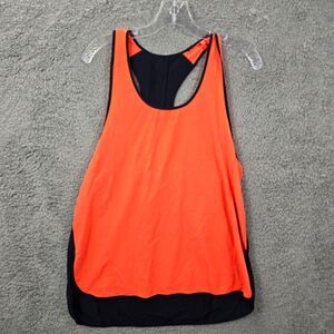 Lululemon Safety Orange Racerback Tank Workout Sleeveless Navy Back Size 10